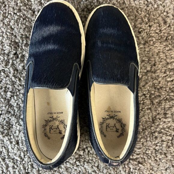Del Toro Pony Hair Loafers Womens 6 Blue Slip On Comfort Shoe Handmade in Italy - Picture 7 of 12